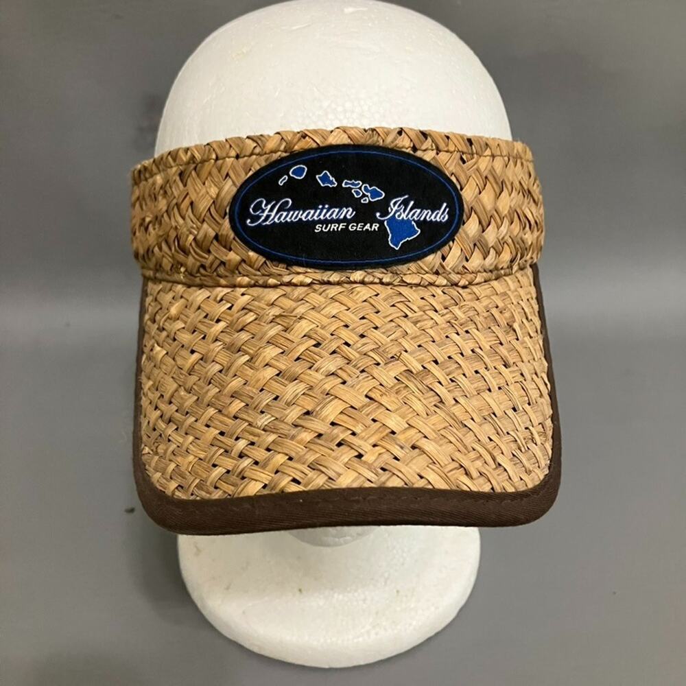 Hawaiian Islands Surf Gear Straw Visor Hat Tropical Beach Y2K Adjustable